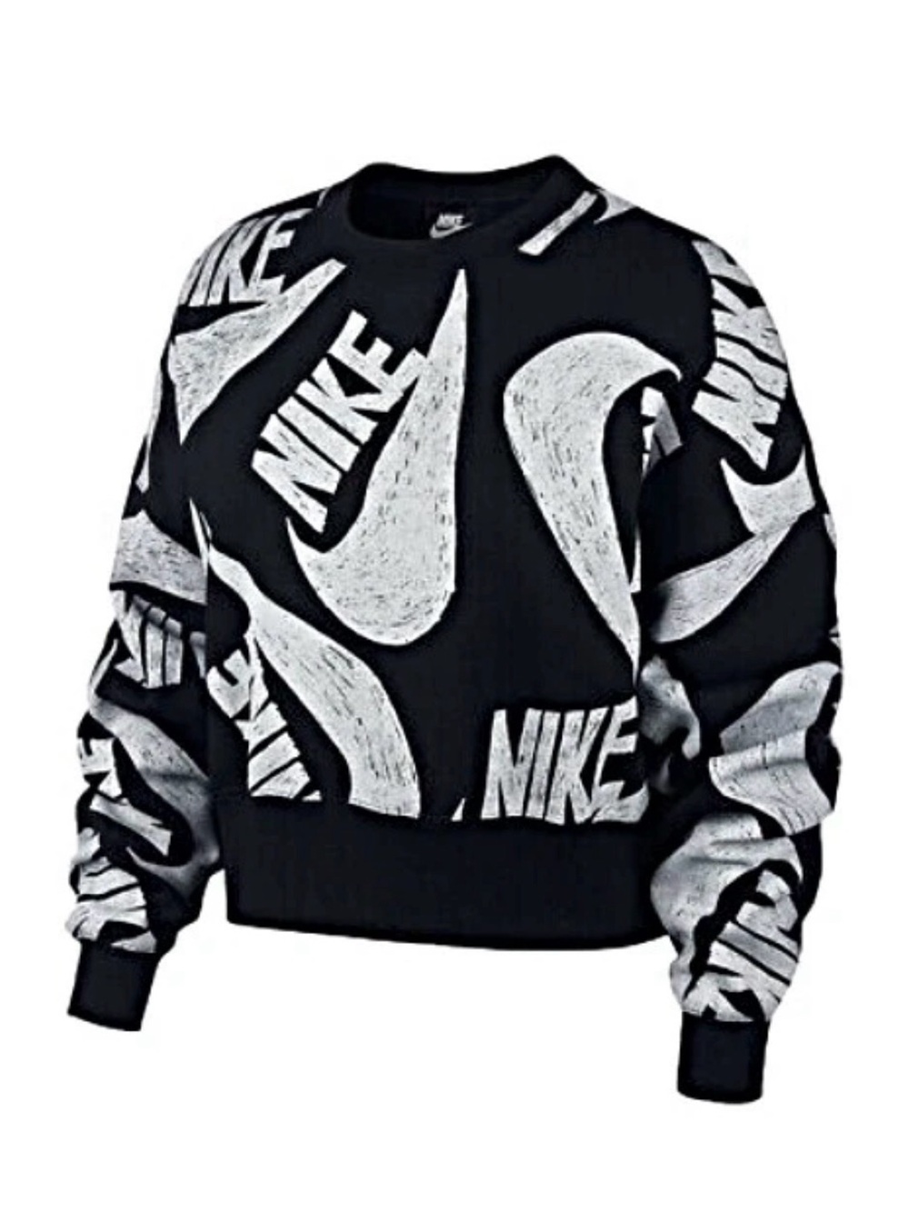 Nike Black & White Allover Logo Cropped crew neck Sweatshirt